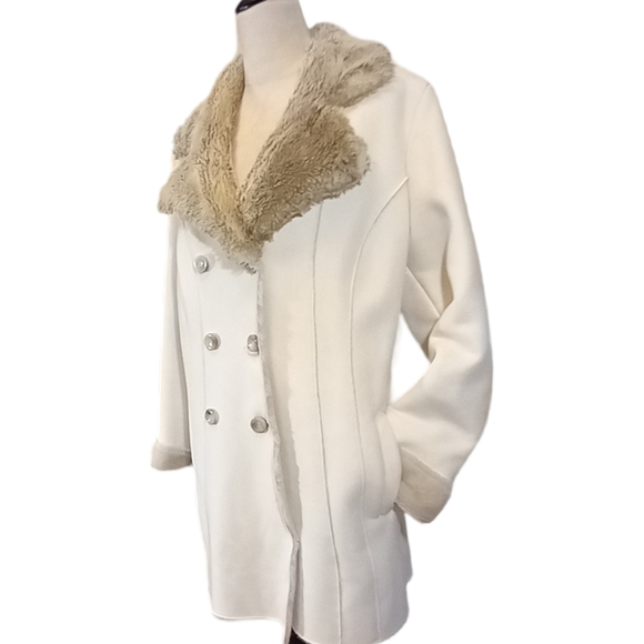 🏖️Soft Brushed Faux Suede w Faux Fur Lining Button Front Coat Size Large - Picture 3 of 13